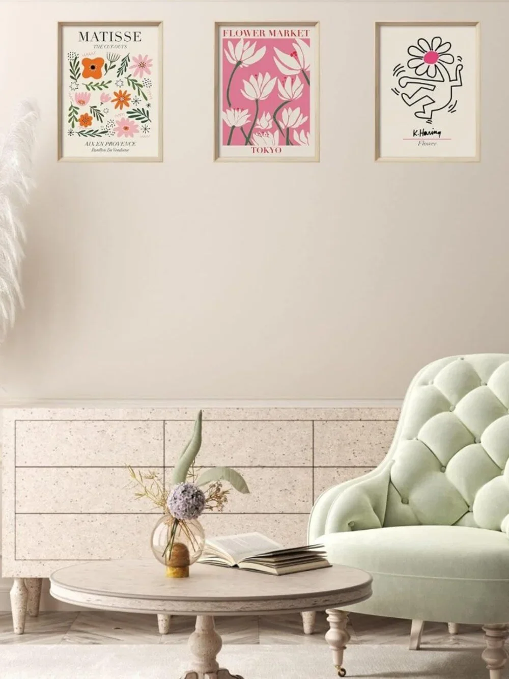 Set of 3 Pink Flower Market Framed Wall Art Prints, 12x16 Inch Home Decor